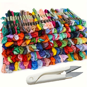 50-Pcs/100-Pcs Embroidery Thread + 1pc Scissors with Protective Cover DIY Mini Sewing Scissors, Multi-Purpose Fabric & Yarn Trimming Tool, Essential for Tailors DIY Handcraft Friendship Bracelet Yarn Premium Rainbow Embroidery, Cross Stitch Thread