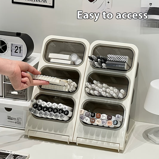 Desktop Pen Holder Organizer - Large Capacity Slant Design Suitable for Markers and Pens - Student Office Desk Storage Box