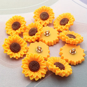 10pcs Sunflower-Shaped Resin Buttons/New Cartoon-Style Exquisite Fashion Buttons/Large 3D Relief Imitation Flower Buttons with Feet/Suitable for Art, Crafts, And Sewing Supplies for Decorating Skirts, Coats, And Boxes/Measuring 2.5CM