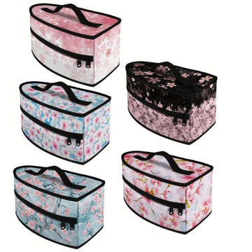 [Cherry Blossom Iron Bag for Women and Men] 1pc Portable Storage Bag with Pink Flower Pattern Iron Carrying Case with Top Handle and Double Zippers - Washable Polyester Ironing Protective Bag for Steam Iron Accessories