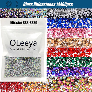 14400Pcs SS3-SS20 Mix Size Glass Rhinestones Crystal Non-hotfix Flatback Stones