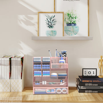 DALTACK Versatile Pencil Organizer, Mesh Pen Holder for Desk, Enhanced Desk Organizer with Drawer, Desk Organizers And Accessories for Office And Art Supplies, Back to School