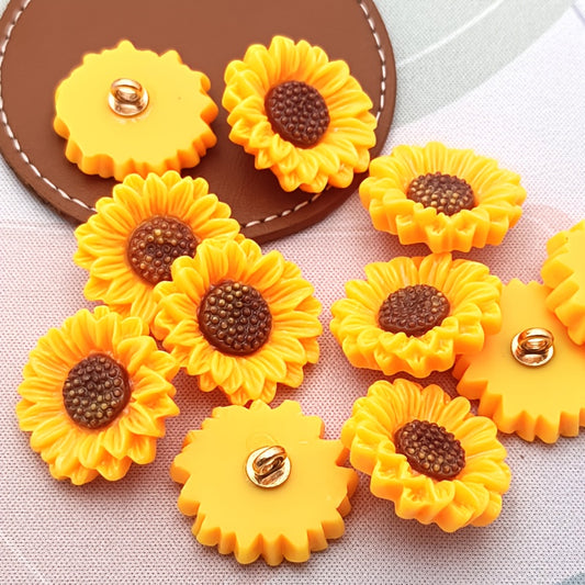 10pcs Sunflower-Shaped Resin Buttons/New Cartoon-Style Exquisite Fashion Buttons/Large 3D Relief Imitation Flower Buttons with Feet/Suitable for Art, Crafts, And Sewing Supplies for Decorating Skirts, Coats, And Boxes/Measuring 2.5CM