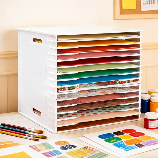 Craft Storage Scrapbook Paper Organizer for Sizes 12" X 12", 15 Slots File Sorter Storage, Document Holder, Desktop Scrapbook Paper Organizer Rack for Home Office School (White Or Black, 15 Slots - Large Size), Scrapbooking Storage