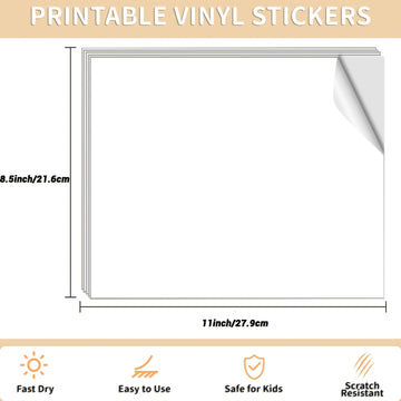 20 Sheets Printable Glossy Sticker Paper 8.5X11 Sheet Inkjet Self Adhesive Photo Paper Label for for Scrapbooking, Party Decor Stickers Letter Size