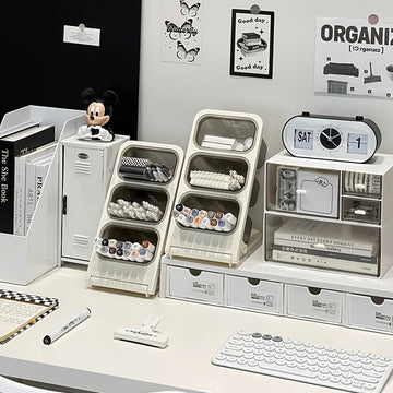 Desktop Pen Holder Organizer - Large Capacity Slant Design Suitable for Markers and Pens - Student Office Desk Storage Box