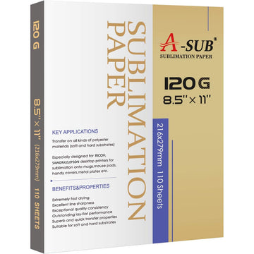110 Sheets of A-SUB Sublimation Paper Measuring 8.5X11 Inches with a Weight of 120GSM, Designed for Use with Inkjet Printers And Sublimation Inks, Offering High Transfer Efficiency Suitable for Office Use