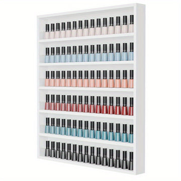 OmySalon 6 Layers Nail Polish Rack, Wall Mount Nail Polish Organizer W/Acrylic Baffle, Valentines Day Gift for Her, (White/Black)
