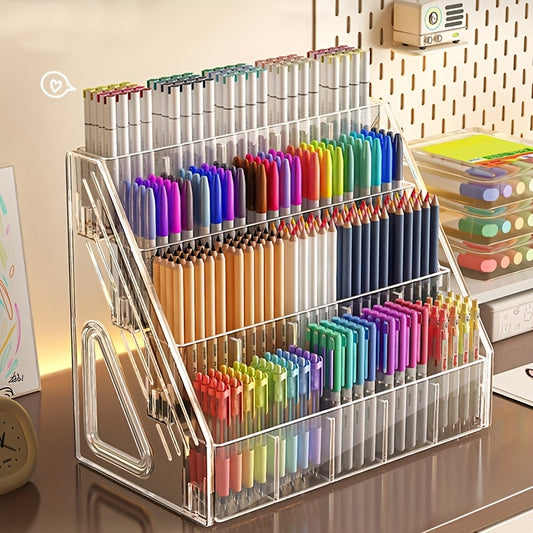 1pc Large Capacity Acrylic Pen Holder Organizer with Multi-Compartment Desk Storage Box Suitable for Pens, Markers, Pencils - Durable for Home, Office, School - Ideal for Teachers, Artists, Marketers