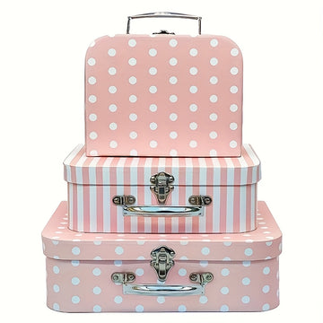 3pcs Vintage Polka Dot Design Cardboard Suitcase Set (with Lid) Storage Boxes